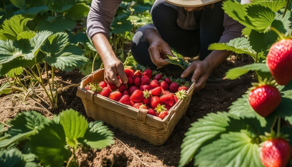 harvesting strawberries