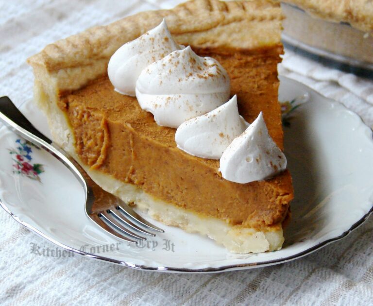 Slice of homemade pumpkin pie