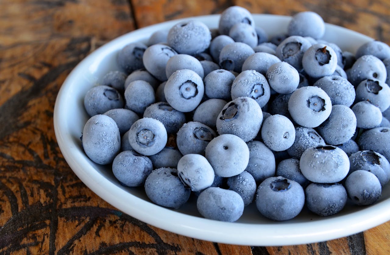 Frozen blueberries in a bowl